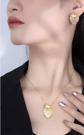 Fritillaria Pearl-Style Pendant & Earrings Set β product view 1