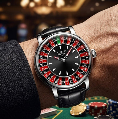 LIGE Roulette Dial Quartz Watch – Black
