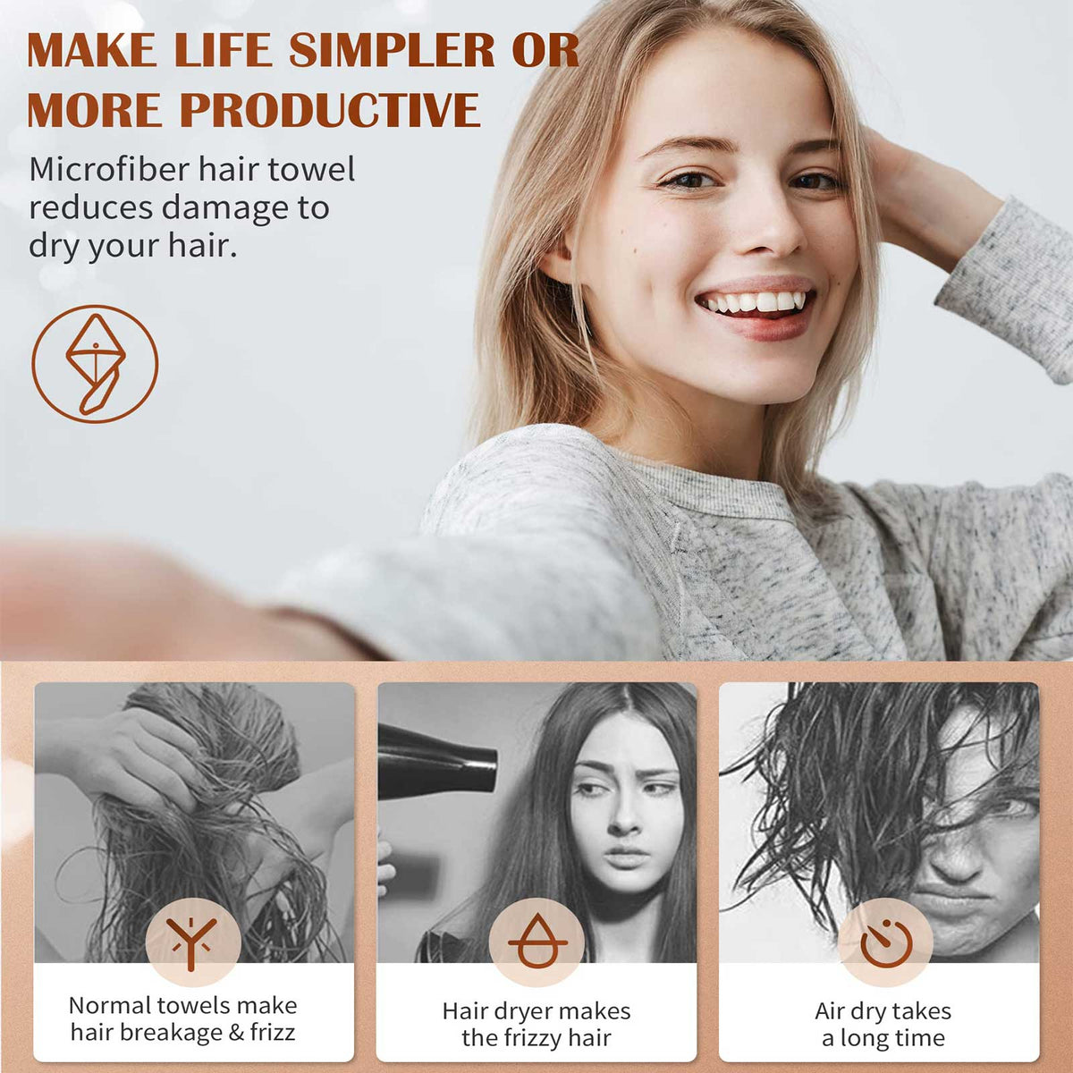 Microfiber Hair Towel Wraps, 3-Pack — product view 2