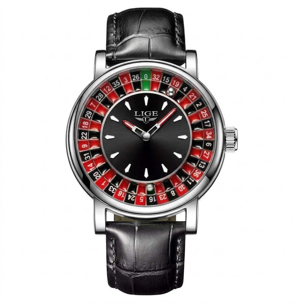 LIGE Roulette Dial Quartz Watch – Black — detail view 4