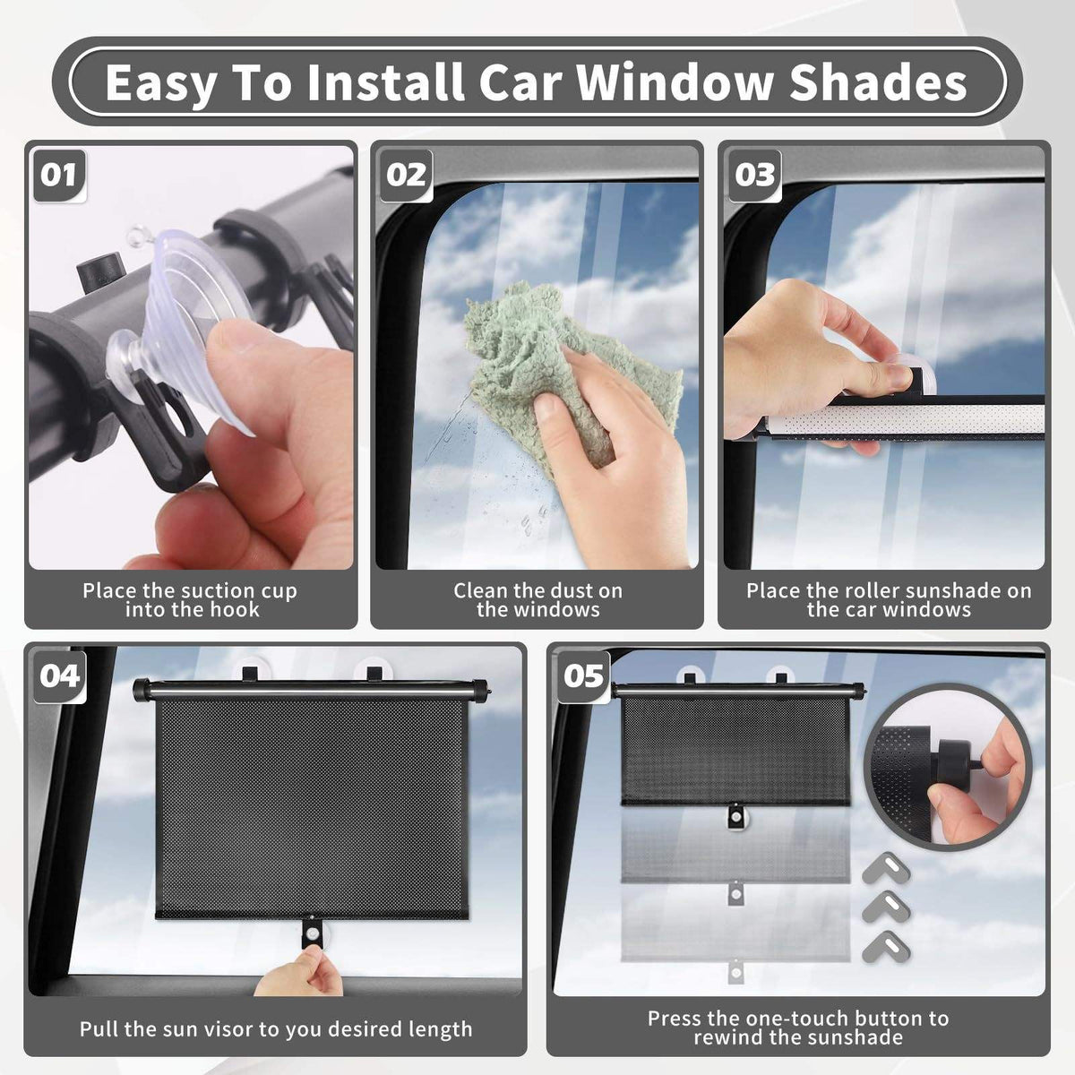 Retractable Car Side-Window Sun Shades – 2-Piece Set — detail view 3