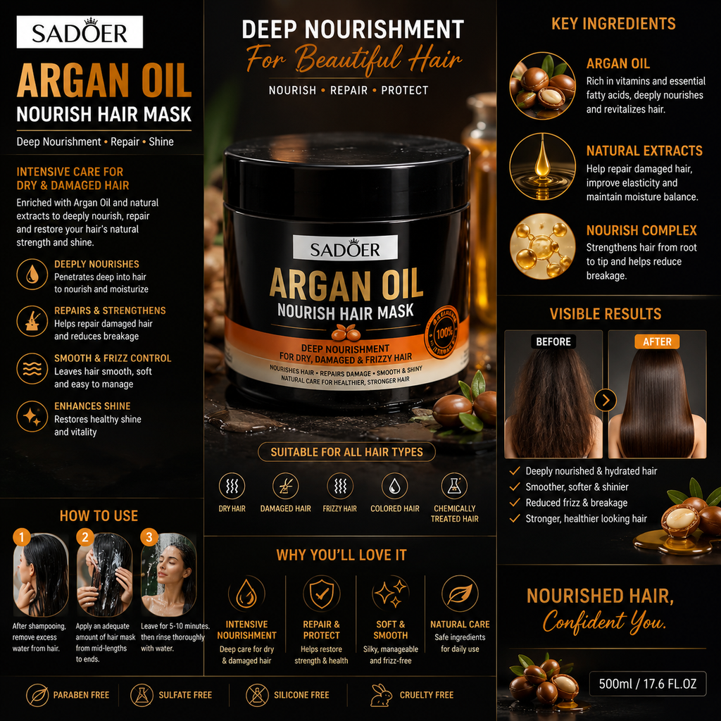 SADOER Argan Oil Nourish Hair Mask — detail view 2
