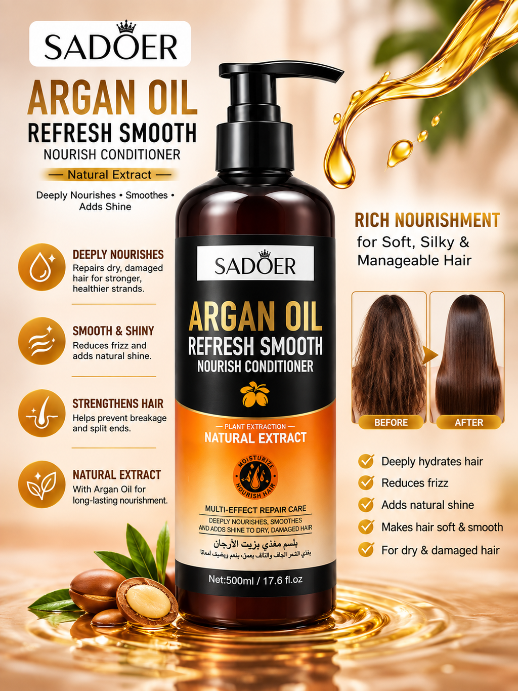 SADOER Argan Oil Refresh Smooth Conditioner – 500 ml — detail view 3