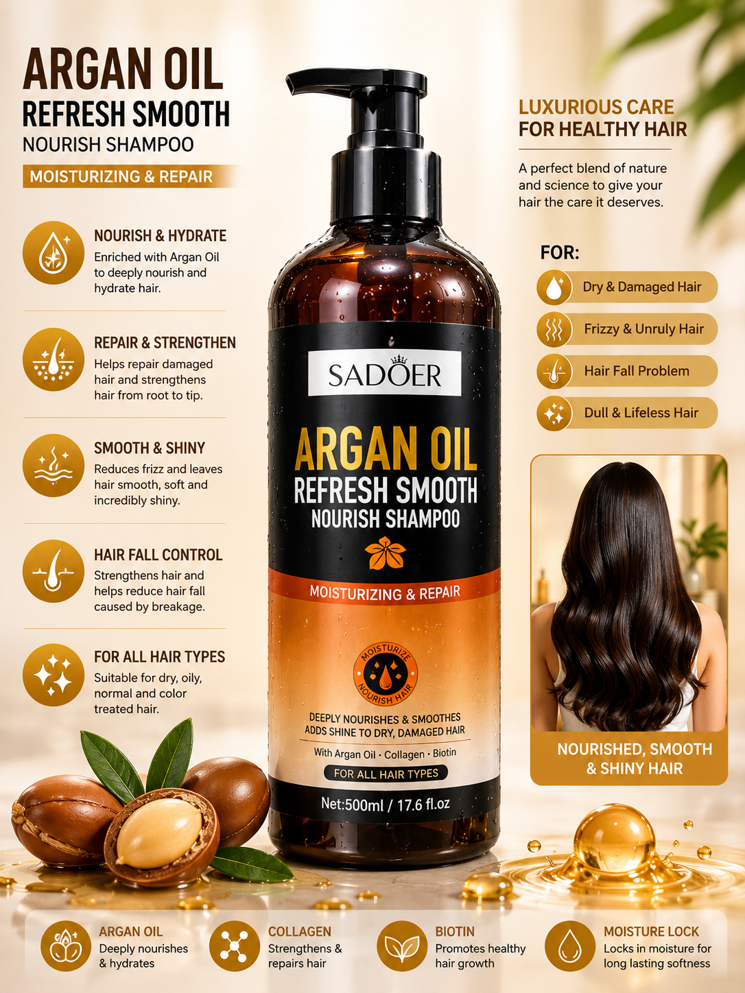 SADOER Argan Oil Refresh Smooth Shampoo – 500 ml — detail view 2