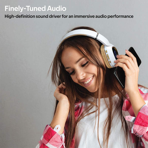 QYS Wireless Headphones – LED Meter Display & Mic – product view 1